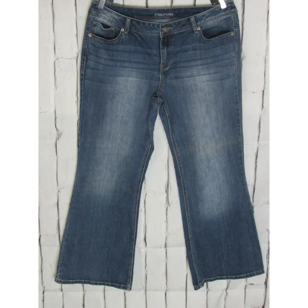 maurices Women Jeans Size 15/16 Short Blue Sandblasted Midrise Flare Denim - Picture 1 of 4